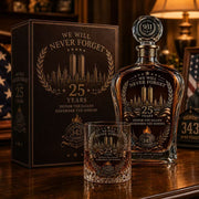🕊️9/11 Memorial Whiskey Decanter, 25 Years We Will Never Forget, Honor The Fallen 343 Heroes Commemorative Bottle