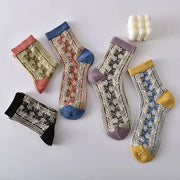 5 Pairs Women's Vintage Embossed Cotton Socks