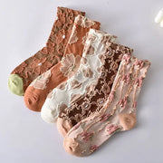 5 Pairs Women's Elegant Embossed Floral Cotton Socks