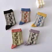 5 Pairs Women's Vintage Embossed Cotton Socks