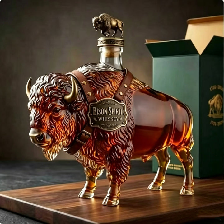 🏜️Vintage American Bison Design Empty Whiskey Decanter, Detailed Art Craft Liquor Bottle, Unique Home Bar Collectible Decor