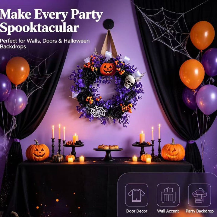 👻Halloween Black & Purple Rose Artificial Flower Skull Pendant, Spooky Ghost Festival Hanging Ornament for Home Party Decor