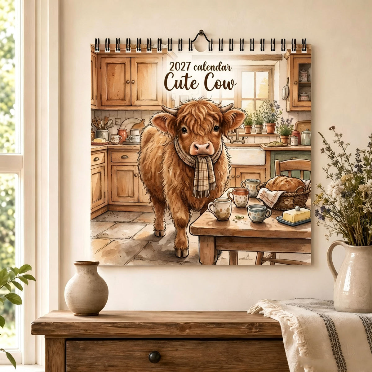 ✨Cute Highland Cow Hanging Wall Calendar, Farm‑Inspired Monthly Planner, Unique Gift for Highland Cow Enthusiasts
