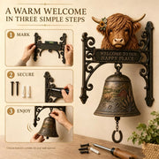 🔔 Cute Highland Cow Wall Bell, Country Farmhouse Mountable Bell, Decor Accent for Kitchen, Cabin & Entry Wall