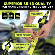 🔥Limited Time Offer🔥 Ratchet Car Tie Downs 1"×11ft｜1550 LB Break Strength Green Cargo Straps for Motorcycle & Equipment 🚚🔗