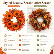 🍂Autumn Harvest Front Door Garland, Decorative Hanging Garland with Sunflowers and Maple Leaves for Indoor & Outdoor Seasonal Ornament