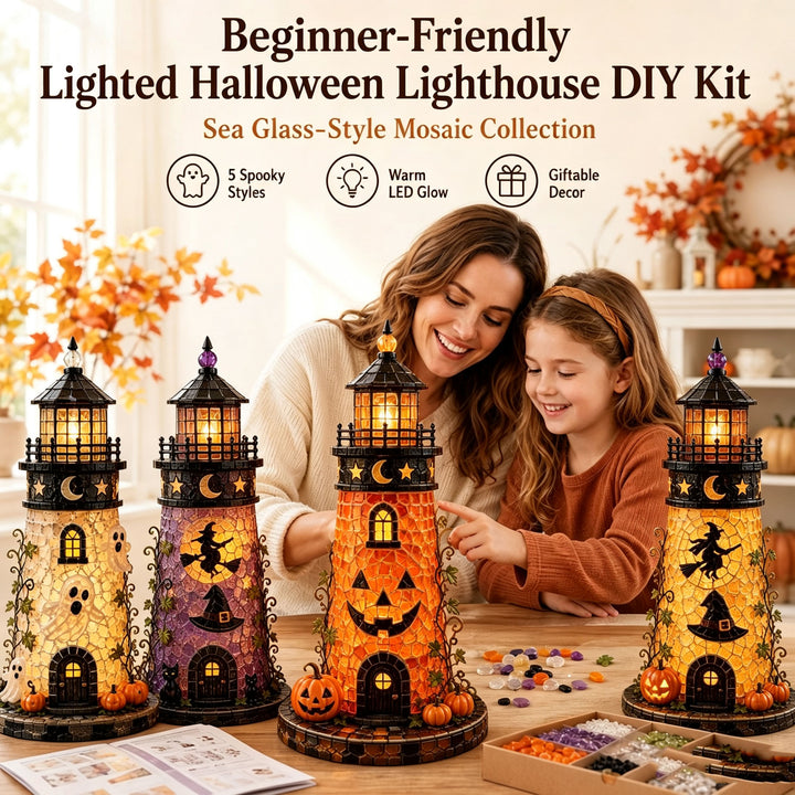 👻Decorative Halloween Lighthouse Figurine, Spooky LED Table Ornament for Halloween Party Gift & Home Decoration