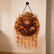 🎃 Fall Harvest Highland Cow Hanging Basket, Farmhouse Home Decor