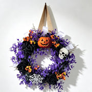 👻Halloween Black & Purple Rose Artificial Flower Skull Pendant, Spooky Ghost Festival Hanging Ornament for Home Party Decor