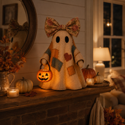 🎁Halloween Hot Sale - 69% OFF👻🎃 Light-Up Patchwork Ghost with LED Jack-o'-Lantern Basket