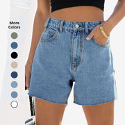 Flowyair Womens Jean Shorts High Waisted Straight Leg Stretchy Raw Hem Mom Denim Shorts Womenswear Bottom Trouser Basic Minimalist