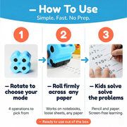 Math Teacher 4 in 1 Math Roller Stamp, Addition Subtraction Multiplication Practice Too