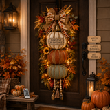 🏡ONLY DAY 70% OFF 🎃Lighted Stacked Pumpkin Fall Door Decor with 3 Seasonal Plaques -BUY 3 GET 20% OFF