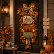 🏡ONLY DAY 70% OFF 🎃Lighted Stacked Pumpkin Fall Door Decor with 3 Seasonal Plaques -BUY 3 GET 20% OFF